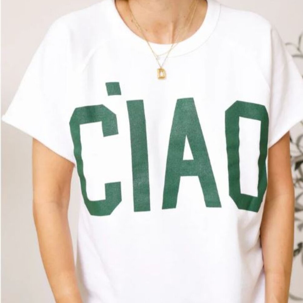 NWT Ciao French Terry Graphic Tee White w/Green 3XL